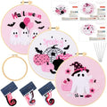 Mindsoft 3 Set Needlepoint Kit for Beginners with Hoop,Pink Halloween - style: Pink Halloween