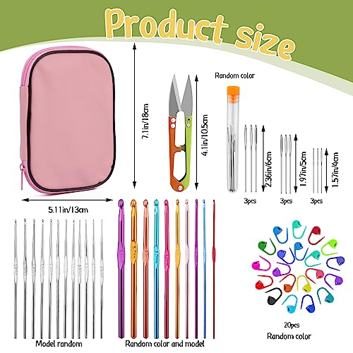 IMZAY 54 Pcs Crochet Hooks Set 0.6–6.5mm Ergonomic Crochet Needles Set - color: Pink, size: 54 Pcs