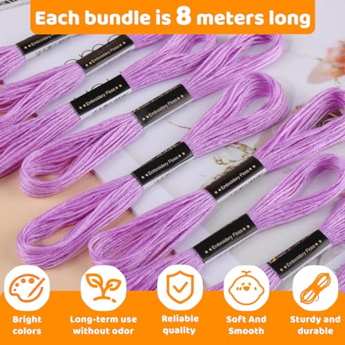 14 Skeins Embroidery Thread, Cotton Purple Embroidery Yarn Floss - color: Purple