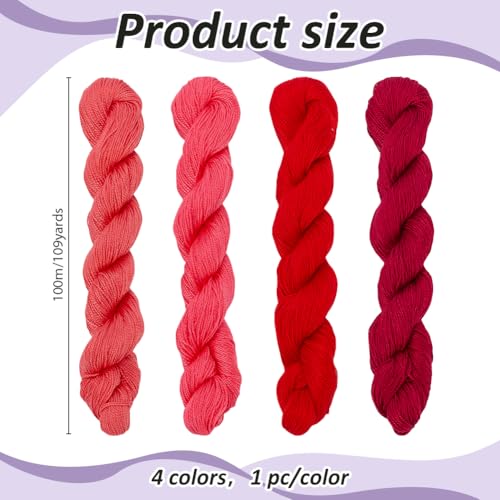 FREEBLOSS 4 Pcs Sashiko Thread Sashiko Skein 4 * 100 M Red Wine Colors - color: All Red