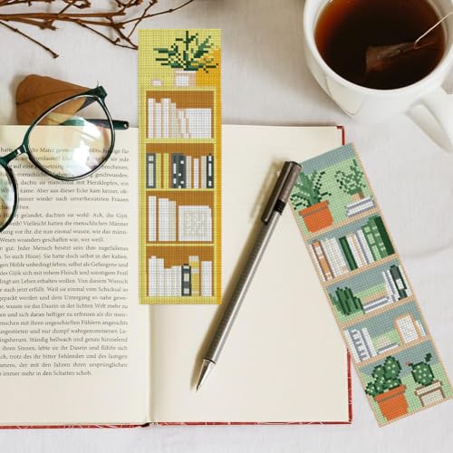 KYOQFVN 6 Pcs Bookshelves Cross Stitch Bookmark Kit for Beginner - Stamped Cross Stitch Kits for Adults - DIY Crossstitch Kits Adult with Instructions Hand Craft 14CT - color: SQSZX-003