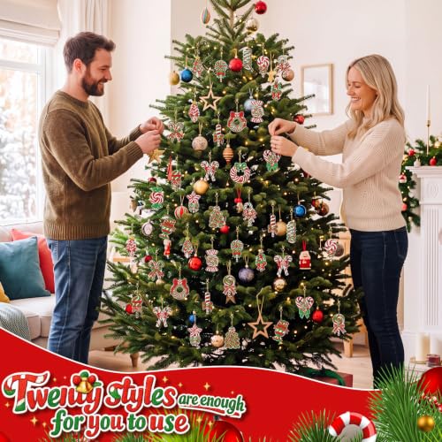 Tondiamo 20 Pcs Christmas Candy Diamond Painting Keychain Kits 5D DIY Diamond Art Pendants Double Sided Hanging Key Chains for Christmas Party Decoration DIY - style: Candy