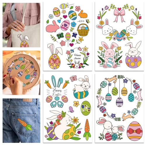 GLOBLELAND 4 Sheets Easter Bunny Colorful Water Soluble Hand Sewing Stabilizers Egg Garland Wash Away Embroidery Stabilizer Embroidery Stitch Practice for Embroidery Beginners Lovers