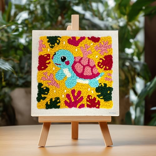 ZuoAnLF Punch Needle Kit with Hoop for Beginners, DIY Handmade Punch Needle Set with Yarn and Pattern Fabric, Relaxing Craft Activity for Adults and Teens, Home Décor & Gift Idea (Turtle) - color: Turtle