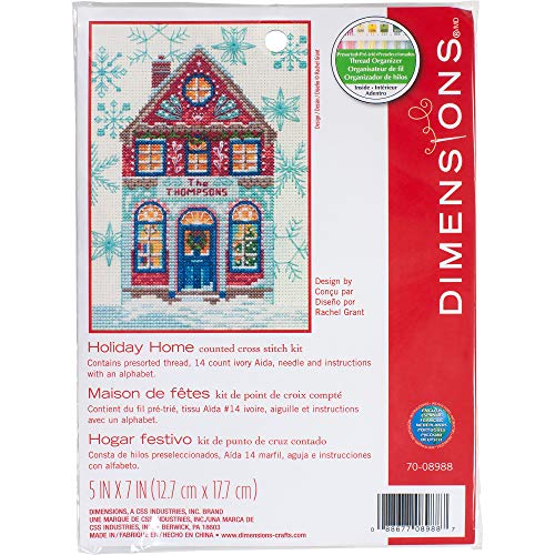 Dimensions 70-08988 Holiday Home Counted Cross Stitch Kit, 14 Count Ivory Aida, 5" x 7"