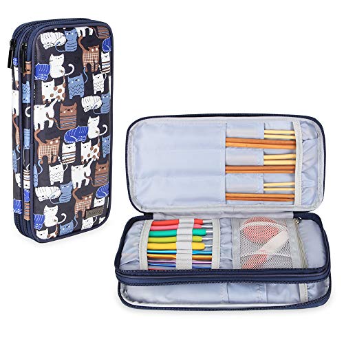 Teamoy Knitting Needles Organizer, Travel Crochet Hook Case, Blue Cats - color: Blue Cats