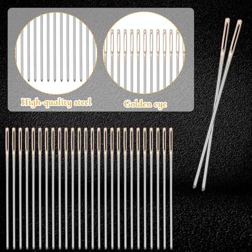 90 Pieces Cross Stitch Needles 22 & 24 & 26 Gauge Golden Large Eye Embroidery Hand Sewing Needles Stainless Steel Embroidery Needles in Clear Box with 2 Needle Threader