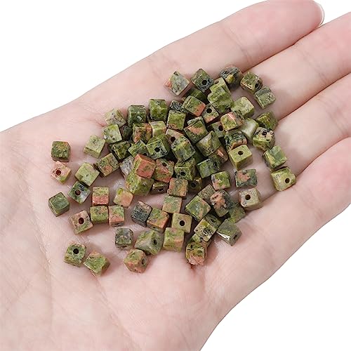 BEADIA Natural Unakite Square Stone Beads 4x4mm 85pcs Cube Loose Semi Gemstone Beads for Jewelry Making Design - color: Unakite