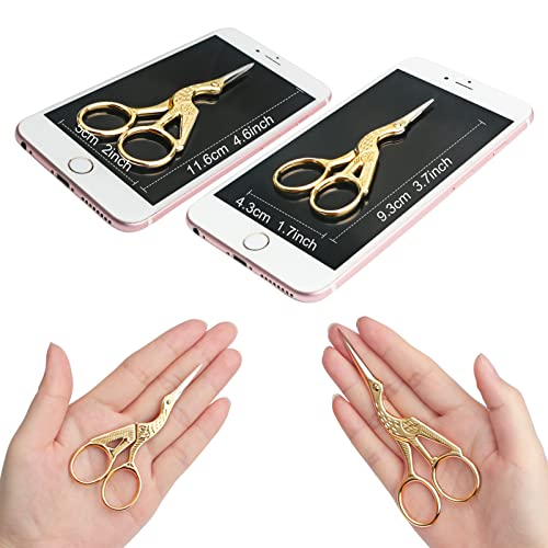 Asdirne Gold Embroidery Scissors, 4 Pcs, 3.6"*2+4.5"*2, Stainless Steel, Sharp Tip, Compact, Ambidextrous - color: Gold