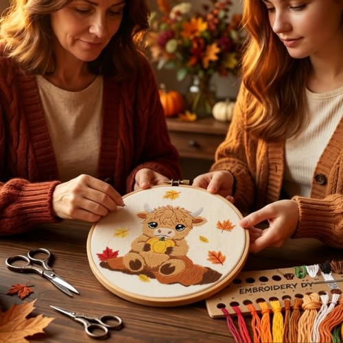 Louise Maelys Highland Cow Embroidery Kit for Beginners（Autumn - color: Highland Cow