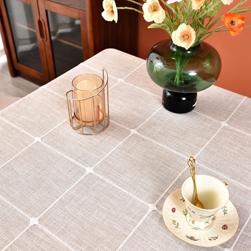 Plaid Farmhouse Tablecloth Checkered Cotton Linen Heavy Weight Table Covers Square 70x70 Inch - color: Coffee, size: 70" x 70" (Square)