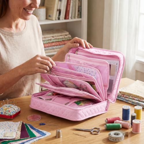 Abbylike Sewing Embroidery 8 Compartments Bag, Pink - style: Pink