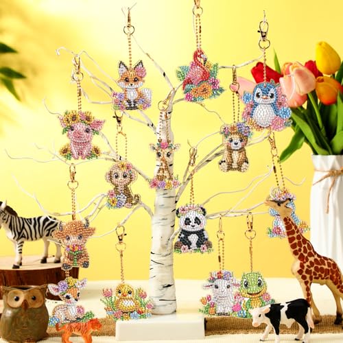 WILLBOND 30 Pcs Diamond Art Keychain Kits for Adults, Watercolor Animal - color: Watercolor Animal