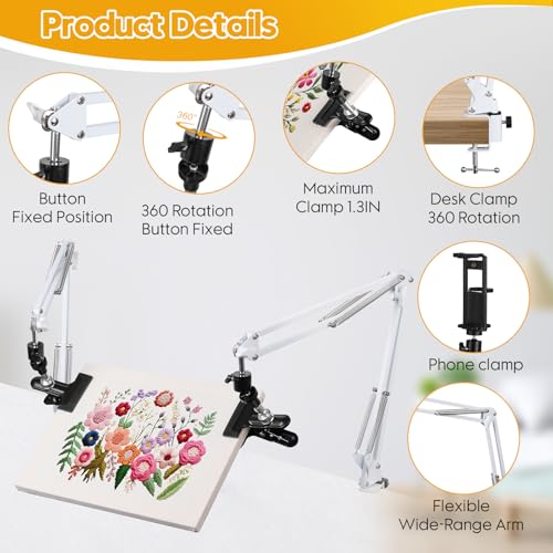 2 Sets Adjustable Embroidery Hoops Stand for Hand Work,White Cross Stitch Frame with 360° Rotation,Needlework Frame, Embroidery Stand Suitable for Embroidery Kit,Hoop/Tablet/Phone Holder Desk Stand - style: 2PC-White