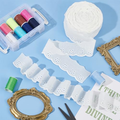 FINGERINSPIRE 15 Yards Cotton Lace Trim 1-5/8" Ivory White Eyelet Ribbon Floral Embroidery Ruffle With Wavy Edge for Sewing Dresses Bags Pets Clothes - color: WhiteSmoke
