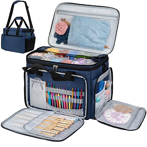 PAVILIA Large Knitting Yarn Storage Bag Crochet Organizer for Knitter, Navy - color: Heather Navy