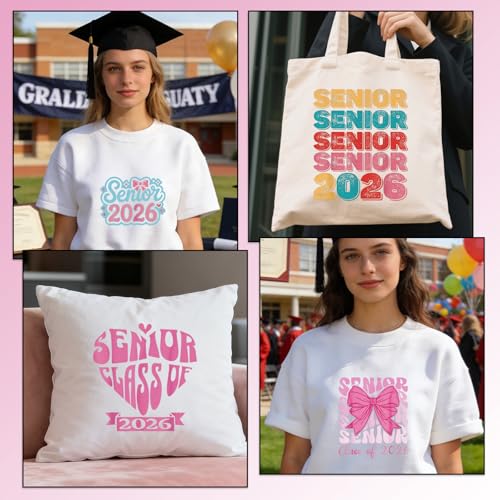 Rngmsi Dtf Transfers Ready to Press - 30 Pcs Happy Graduation 2026 Iron on Patches for T-Shirts, Iron on Stickers, Bow Heat Transfer Vinyl Decals for DIY Fabric Clothes Decor - style: Happy Graduation