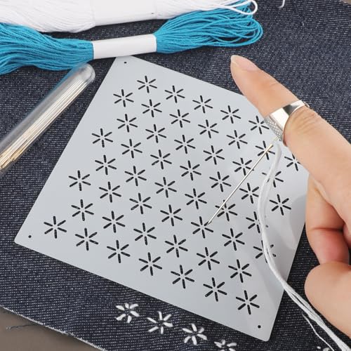 40 Pcs Sashiko Thread Kit, Cotton Thread and Needles Kit with Sashiko Patterns for Embroidery Projects Hand Quilting Mending Supplies