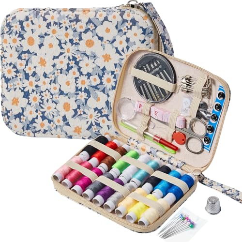 Daisy Sewing Kit Printing Sewing Kit,Professional Sewing Supplies for Adults, Zipper Sewing Needles Set, 87 PCS Travel Sewing Accessory for Emergency, Home - color: 87PCS-Daisy