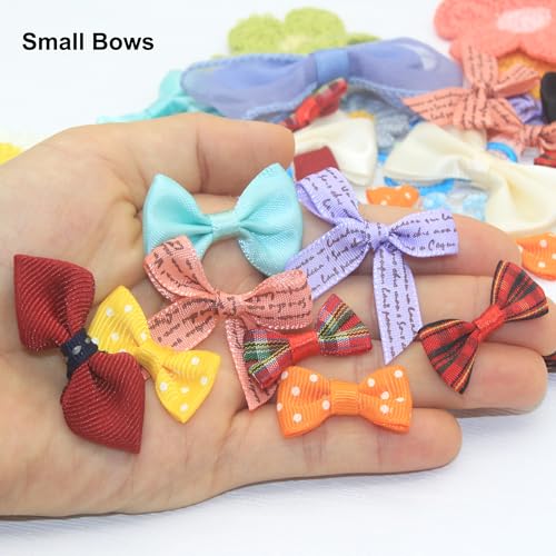 100 Pcs Mixed Ribbon Bows Organza Flowers Lace Beaded Appliques Patches