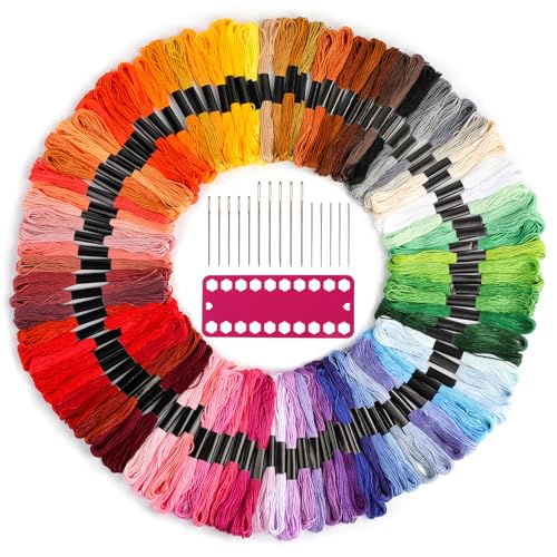 Embroidery Thread,100 Skeins Multicolor Embroidery Floss, Embroidery String for Bracelet Making,Hand Sewing Needle for Embroidery - color: Multicolor