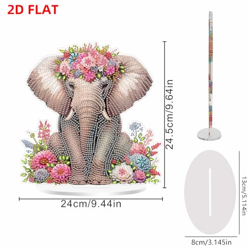 POETRYDRAW DIY Diamond Art Ornament Desktop Kit Elephant, Stand Up Acrylic Diamonds Painting Ornament for Adults, 5D Special Diamond Gem Craft Tabletop Placement Board Kit - color: Elephant Flower