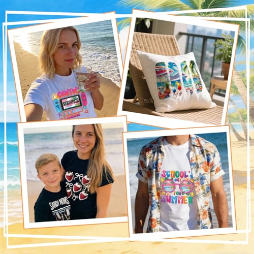 20Pcs Summer Dtf Transfers Ready to Press Beach Vacation Cruise Iron on Transfers for Tshirts End of School Transfer Vinyl Stickers for Clothing Pillows Bag DIY Crafts - color: Summer