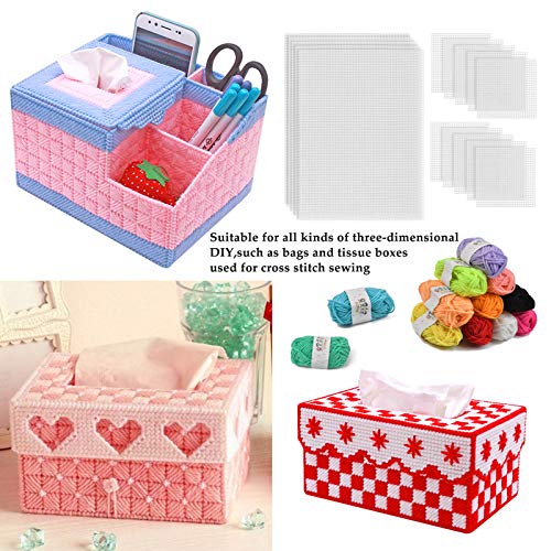 BUYGOO 39Pcs Mesh Plastic Canvas Sheets Kit Including 15 Pieces Clear Plastic Canvas, 12 Color Acrylic Yarn and Embroidery Tools for Embroidery Plastics Canvas Craft