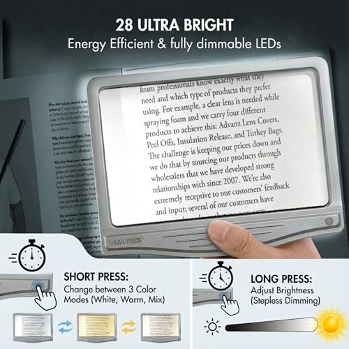 MagniPros 5X Rechargeable LED Page Magnifier with 3 Color Light Modes - color: Silver