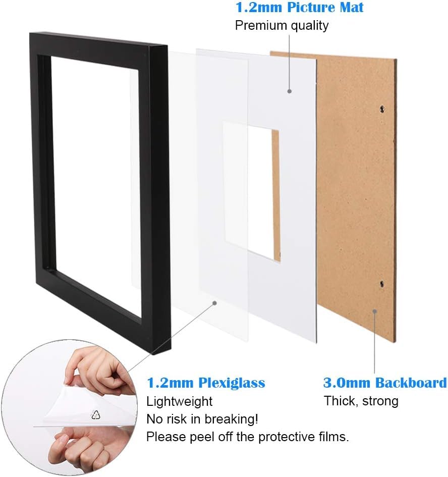 Egofine A2 Solid Wood Picture Frame, Made of Solid Wood Covered by Plexiglass A3 with Mat 16.5 x 23.4 without Mat, Poster Frame for Wall Mounting Hanging Photo Frame Vertically or Horizontally, Black - color: Black, size: A2