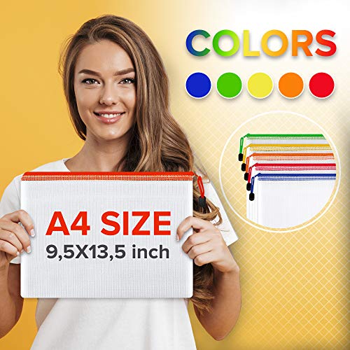 10 Pack Mesh Zipper Pouch Bags A4-13.5x9.5 in Plastic Zipper Pouches for Organizing - Document Bags With Zippers - Letter Size Zippered Pouches - Document Pouch With Zippers - size: 10 Pack A4