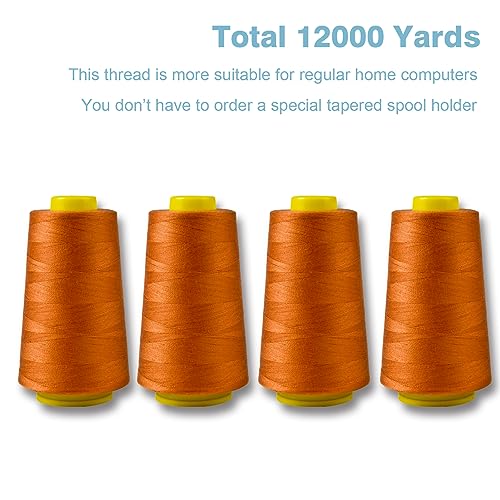 Ginger Serger Thread, All-Purpose Thread for Sewing, Polyester, 4 Cones of 3000 Yards Each Spool for Sewing Machine - color: 4 Ginger