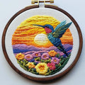 DIY Punch Needle Kits Hummingbird and Sunset Flowers with Hoop 20x20cm-6 - color: 02-Hummingbird