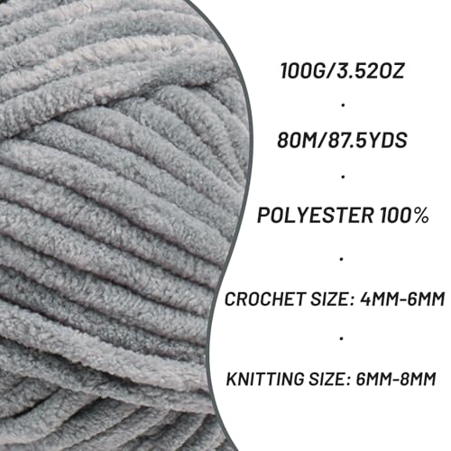 Chenille Yarn for Crocheting Size 5 Bulky Yarn 2 Pack Grayish - color: 2 Grayish