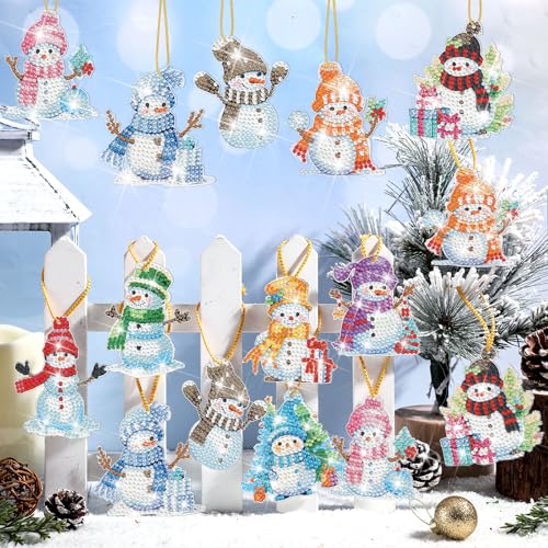Skylety 20 Pcs Christmas Diamond Art Ornaments Snowman Painting, Colorful - color: Colorful