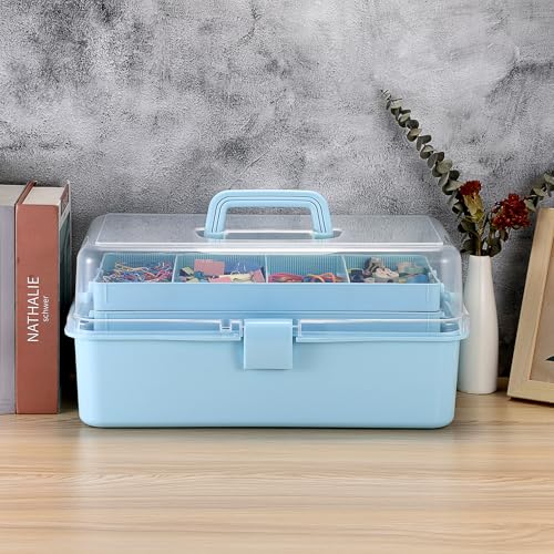 Tackle Box, 16-Inch Extra Large Art Storage Box with 3-Layer Folding Trays - color: Blue