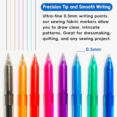 Jauisus 12 Pcs Heat Erasable Pens for Fabric, 0.5mm Heat Erasable Fabric Marking Pens for Sewing, DIY Dressmaking Embroidery Pen Fabric Markers Sewing Accessories Supplies Quilting Gifts (8 Colors)