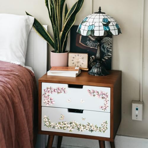 OLYCRAFT 3pcs/Set Magnolia Rub on Transfers for Furniture and Crafts 6x12 inch Flower Corner Furniture Decals Butterfly Transfer Stickers Rub on Decals for Wood Furnitures Home Decor - style: Magnolia Border