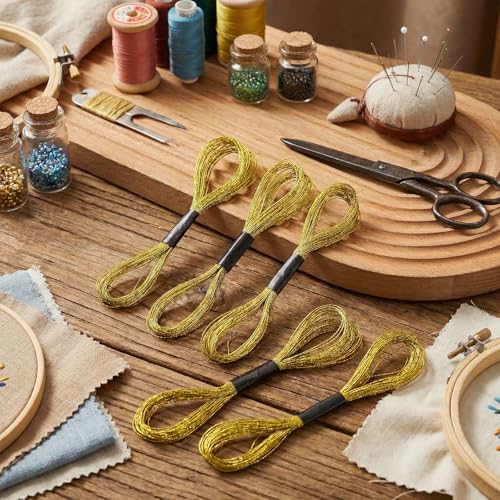 12 Skeins Gold Embroidery Thread Metallic Embroidery Floss Polyester Cross Stitch Thread Friendship Bracelet String Gold Sewing Craft Yarn Art Supplies for Hand Embroidery(8M/Skeins)