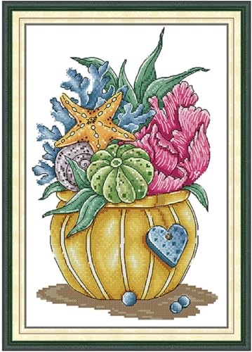 Aiorkeng Cross Stitch Kits Stamped Full Range of Embroidery Starter Kits for Adults Beginners DIY 11CT 3 Strands -Printed kit Flower of the Ocean(Printed) 32×44CM - color: Flower of the Ocean32×44CM