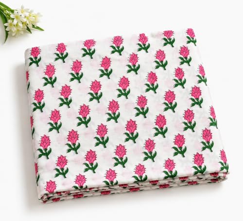 100% Cotton Fabric by the Yard, Hand Block Print Fabric for Sewing RB-187 - color: Rb-187 White, size: 1 Yard pre cut