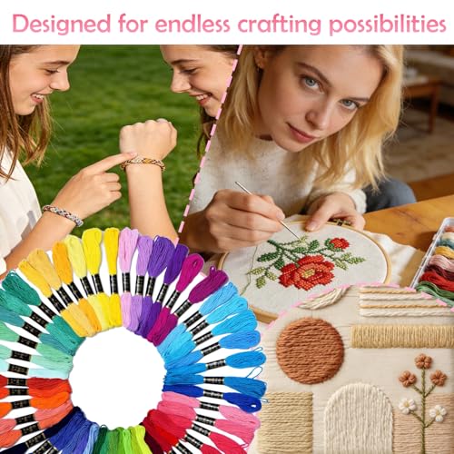 Friendship Bracelet String 50 Skeins Fashionable Rainbow Color Embroidery Floss Cross Stitch Embroidery Thread Cotton Floss Bracelet Yarn, Craft Floss - color: vibrant rainbow color, size: 1 Pack