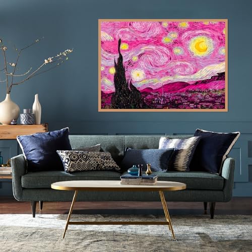 TCDZMYGS Stamped Cross Stitch Kits for Beginners-Starry Sky,12x16in - color: Pink Starry Sky