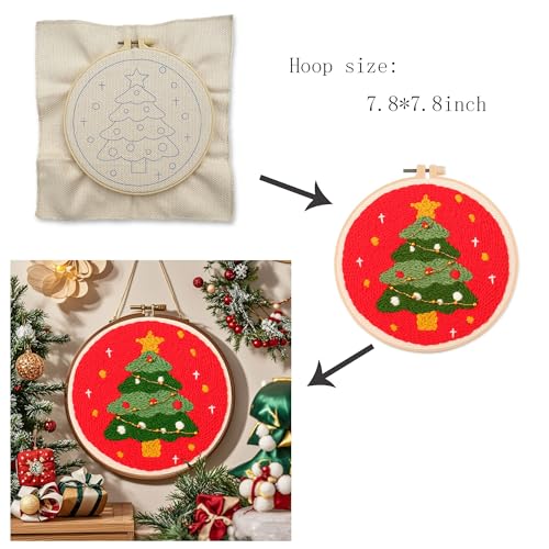 Myfelicity Punch Needle Kit, Punch Needle Kits Adults Beginner,Father Christmas and Christmas Tree Patterns, Complete with a Few Beads - color: red