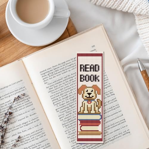 FREEBLOSS 6 Set Cross Stitch Bookmark Kits 11CT 8"x2.4" Books - style: Dog&Books