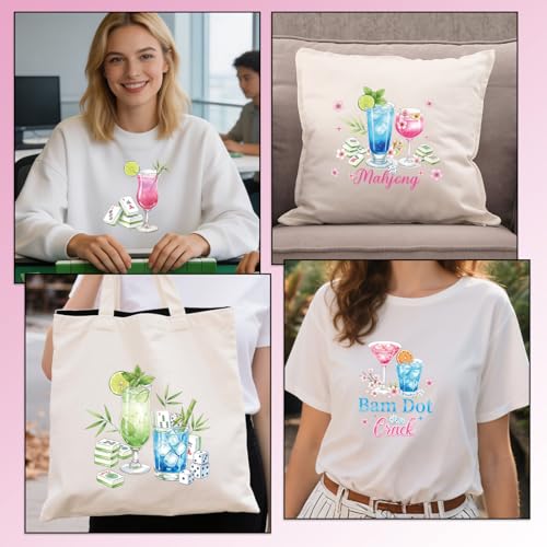 Rngmsi Dtf Transfers Ready to Press - 20 Pcs Mahjong Iron on Patches for T-Shirts, Funny Mahjong Iron on Stickers Heat Transfer Vinyl Decals for DIY Fabric Clothes Decor - style: Mahjong