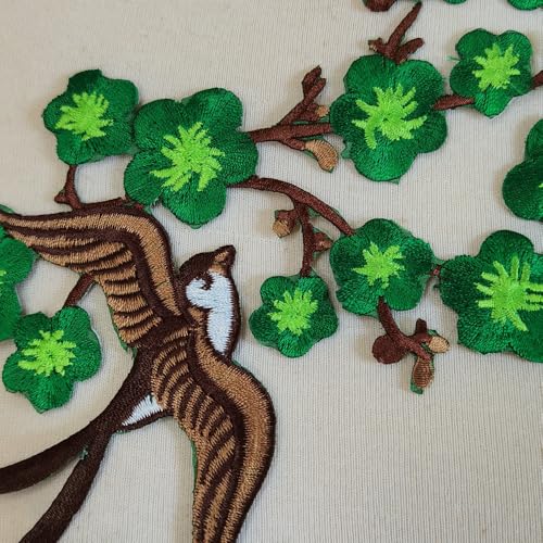 1pair Quince Sakura Flower Embroidery Iron On Applique Patches (Green) - color: Green