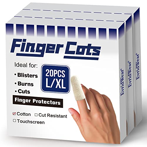 Evridwear Cotton Finger Cots Cotton Cushion 20PCS for Cracked Skin, Eczema, Calluses, Moisture Wicking, Finger Protection for Men & Women (3 Packs Long, 3") - size: 3 Packs Long