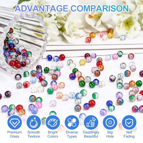 XSEINO About 144 Colors 1200PCS 6mm Glass Beads Bracelet Making Set, Colored Glass Beads in Six Styles for Bracelet, Jewelry and DIY Craft Making - color: Mixed Glass Beads