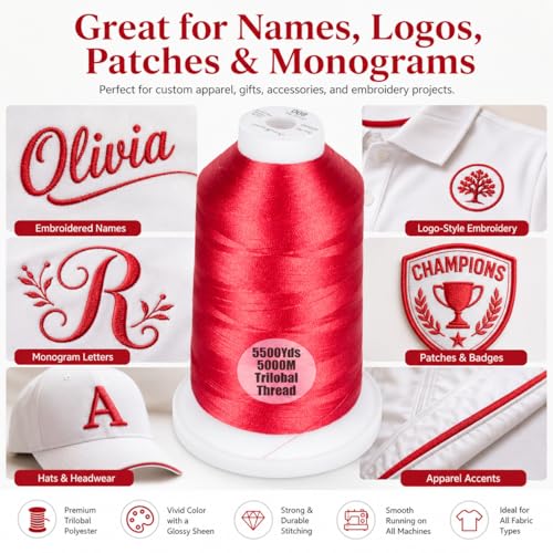 Simthread 5500Yds/5000M 40WT Trilobal Polyester Embroidery Thread Red 800 - color: Red-800